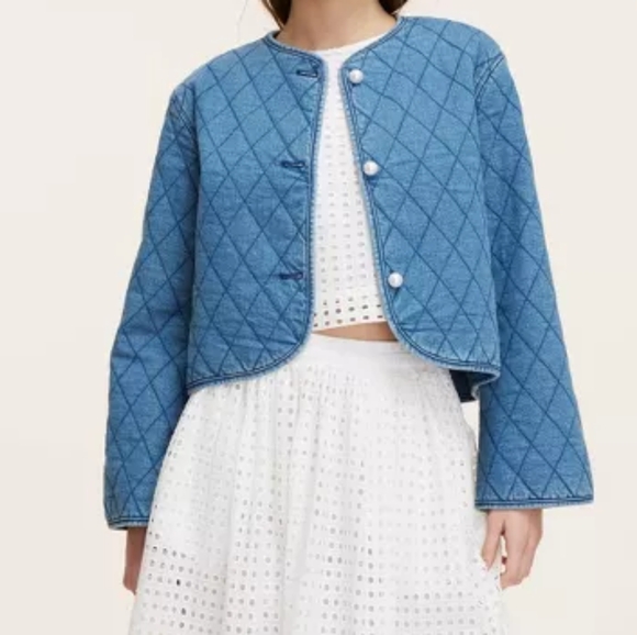 New Kate Spade Quilted Pearl Denim Jean Jacket Coat x Target - Picture 1 of 5